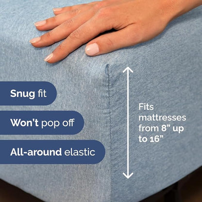 Full XL Bed Sheet Set - 4 Piece Extra Long Extended Full XL Sheets - Soft, Breathable & Cooling - Fits 8" to 16" Mattress with Deep Pockets - 54" x 80" - Wrinkle and Fade Resistant - Heathered Blue