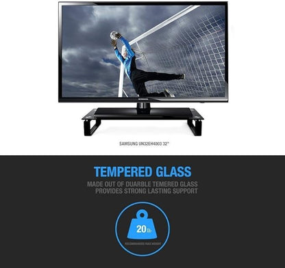 Eutuxia Type-S Black Tempered Glass Monitor Stand, TV, Laptop, Computer, All-In-One Desktop, Printer Riser [21.75 x 8.25 x 3.25 Inches]