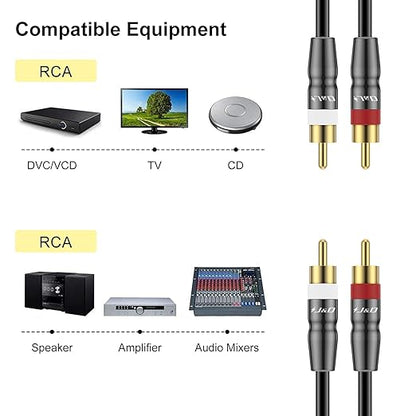 J&D RCA Cable, 2 RCA Male to Male Stereo Audio Cable, Gold-Plated Copper Shell, Heavy Duty, Compatible with Speaker, Amplifier, Subwoofer, 25 Feet