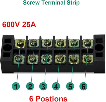 MILAPEAK 10pcs (5 Sets) 6 Positions Dual Row 600V 25A Screw Terminal Strip Blocks with Cover + 400V 25A 6 Positions Pre-Insulated Terminals Barrier Strip (Black & Red)