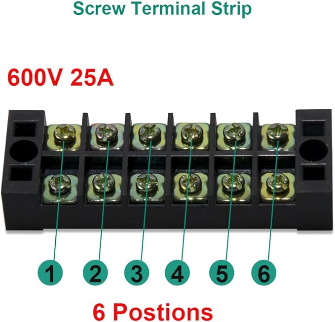 MILAPEAK Terminal Block and Strip - 5pcs 6 Positions 600V 25A Dual Row Screw Terminals Strip with Cover+5pcs Pre-Insulated Barrier Jumper Strips Black & Red + Spade Fork Wire Connectors