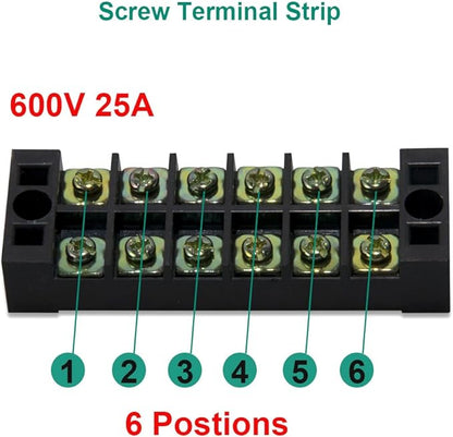 MILAPEAK Terminal Block and Strip - 5pcs 6 Positions 600V 25A Dual Row Screw Terminals Strip with Cover+5pcs Pre-Insulated Barrier Jumper Strips Black & Red + Spade Fork Wire Connectors
