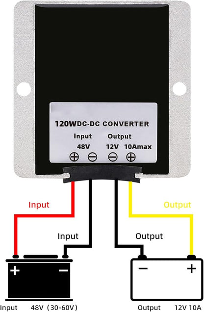 MGGi DC Voltage Converter Regulator 36V 48V Step Down to 12V 10A 120W, Waterproof Voltage Reducer, High-Power Power Supply Module Buck Transformer, for Golf Cart, forklifts, Car