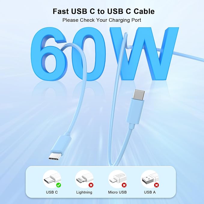 Matsusho iPhone 16 15 Charger Fast Charging 10 FT, 2 Pack 20W USB C Wall Charger with 10FT Type C to C Fast Charging Cable for iPhone 16/16 Plus/16 Pro/16 Pro Max/15/15 Pro/15 Pro Max/15 Plus, Blue