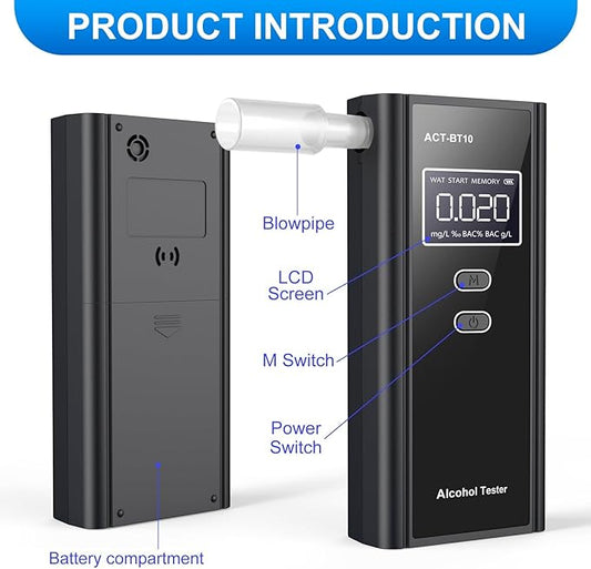 Homealexa Portable Breath Alcohol Monitor – Personal-Use LCD Breath Checker with 10 Mouthpieces, Compact Device for Home, Car, Party Safety Awareness