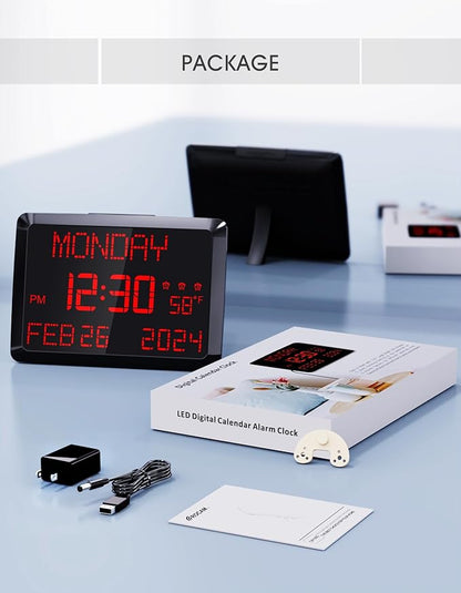 Digital Clock Large Display 11.5", Calendar Clock with Date,Time,Day of Week,Temperature,2 USB Chargers,3 Alarms,5Dimmer& 12/24H,Wall clock/Desk clock for Seniors,Dementia,Memory Loss,Impaired Vision