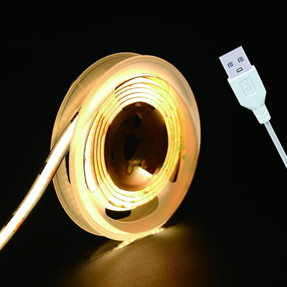 UVTaoYuan Short Led Strip Lights 5V USB LEDs Display Cabinet Lighting COB LED Strip Light 3000K Warm White Not Dimmable Flexible Small led Lights for DIY Home LED TV Lights Indoor Use (3.28FT/1M)