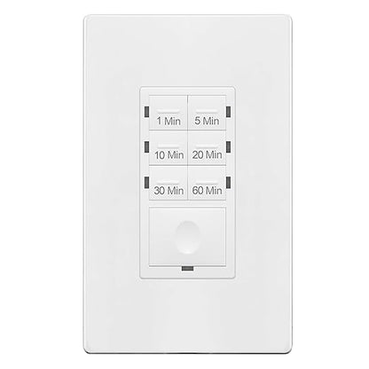 ENERLITES 1-Hour Countdown Timer Switch, 1-5-10-20-30-60 Min, for Bathroom Fans, Heaters, Lights, LED Indicator, 120VAC 800W, No Neutral Wire Required, UL Listed, HET06-J6-W, White, 1 Pack