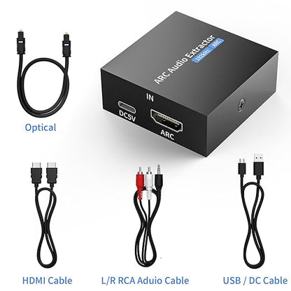 192KHz ARC Audio Extractor, HDMI ARC to Optical Converter, ARC to Optical/Toslink+3.5mm AUX Output, ARC to RCA Audio Converter for TV Amplifier Speaker/Soundbar/Headset