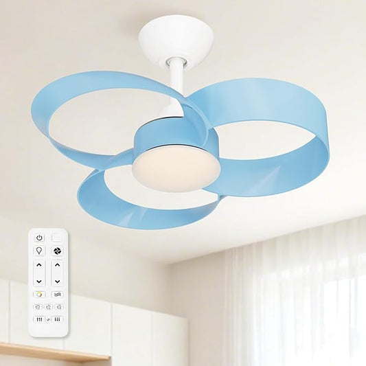 FANX 22 Inch Ceiling Fan with Light and Remote, Quiet DC Motor, Dimmable LED, Reversible 3-Speed Control, Easy Installation Flush Mount Fan for Small Rooms (Blue)
