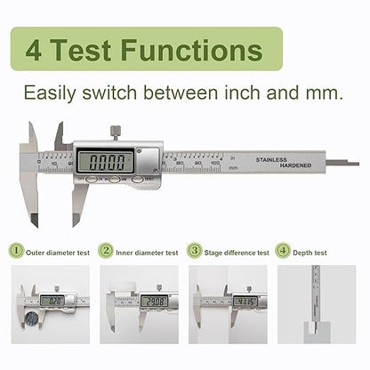 SCITOOLS All-Metal Small Digital Caliper 0-4" Mini Measuring Tool, Micrometer Caliper with Auto-Off Feature, Interchangeable Between inches and millimeters for DIY/Household and 3D Printing