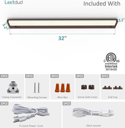 Leetdud Under Cabinet Lighting Plug in or Hardwired Built-in Dimmer, 32 Inch 16W, 5CCT 2700/3000/3500/4000/5000K, Linkable Counter Lights for Kitchen, ETL Dimmable LED Light Fixture, Bronze