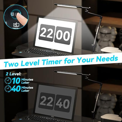 SANDROY VOLT Dual Light Source LED Desk Lamp - Clamp Mount Office Table Light with Knob Remote Control, Adjustable Brightness & Color Temperature, 5 Lighting Modes for Reading, Computer, DIY