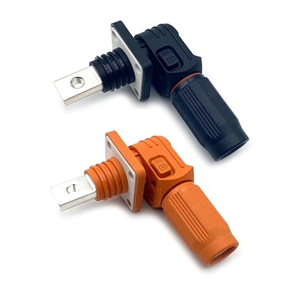 400A Battery Energy Storage Connector, 150mm² High Current Connectors IP67 Waterproof Copper Brand Thread Wiring Power Adapter Quick Plug Terminal Right Angle Plug and Socket (1500V Black+Orange)