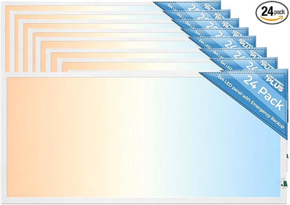 2X4 LED Flat Panel Light with Emergency Battery Backup, 50W 3000K/4000K/5000K, 0-10V Dimmable, 6500 Lumens, LED Drop Ceiling Lights, 100-277V, DLC UL Listed, Ultra Thin Back-Lit (24 Pack)