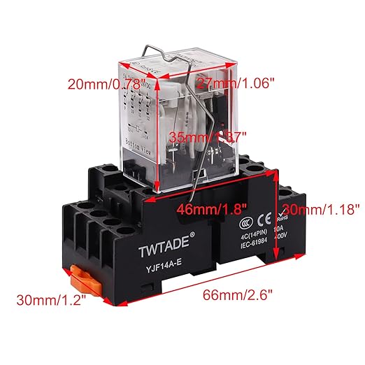 TWTADE AC 110V/120V Relay 5A Electromagnetic Power Coil Relay 14 Pins 4PDT 4NO+4NC HH54P MY4J with Indicator Light & Socket Base -YJ4N-GS