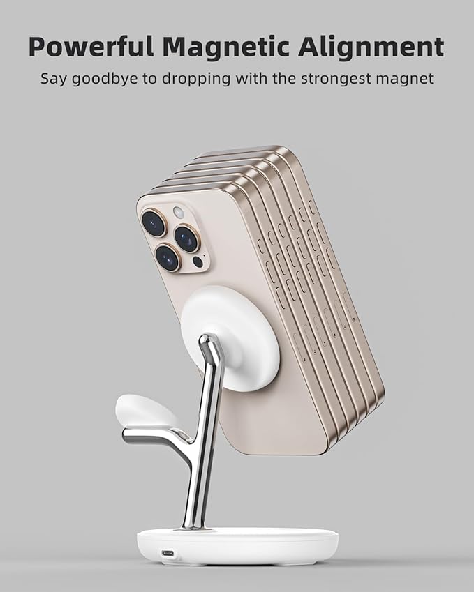 3 in 1 Magnetic Wireless Charger Stand for Apple Devices, TRIBONE Fast Charging Station for iPhone 16/15/14/13/12 Series, Apple Watch, Airpods (White)