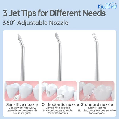 KIWIBIRD Mini Water Flosser for Travel, Ultra-Portable Cordless Oral Irrigator with UVC Light, IPX8 Waterproof 3 Modes, 230mL Teeth Cleaner for Tonsil Stones & Braces Care - Home & Travel (Grey)