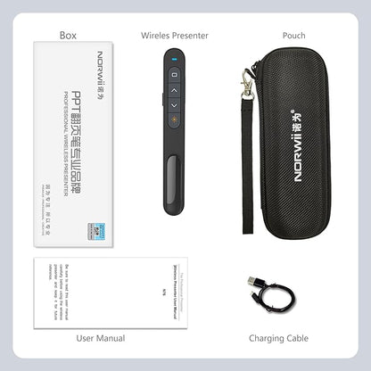 Norwii N76 Rechargeable Presentation clicker, Long Range Presentation Remote, Wireless Presenter, Pointer for PowerPoint Presentations, Slide Control - Green Light+Case
