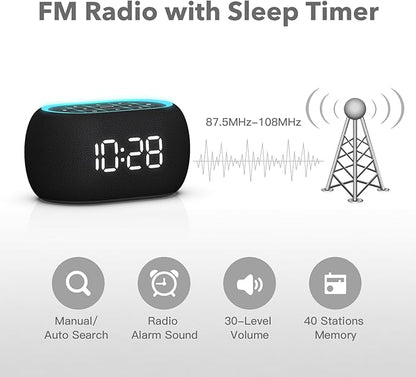 ANJANK Alarm Clock FM Radio with Bluetooth Speaker, Hi-Fi Stereo Sound, 7 Clolors Night Light, 0-100% Dimmer,8 Wake Up Sounds,16-Level Volume, Small Digital Clock with Sleep Timer for Bedroom Bedside