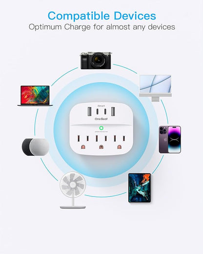 One Beat 2 Pack Multi Plug Outlet Splitter with USB,Surge Protector Outlet Extender with 3 Wall Outlets 4 USB Wall Charger(2 USB C),490 J, ETL Listed,Small Outlet Adapter Plug Extender for Travel,WH