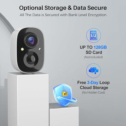 Security Cameras Wireless Outdoor Indoor, 2K Battery Powered WiFi Camera for Home Security, AI Motion Detection, Color Night Vision, IP66 Weatherproof, 2-Way Talk, Siren Alarm, SD/Cloud Storage