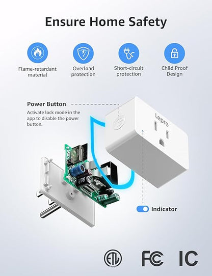 Lepro P1 Smart Plug Mini 15A, WiFi Outlet Plugs Compatible with Alexa & Google Assistant, Voice/APP Control, Timer & Group Controller, ETL & FCC Certified, 2.4GHz Only, 4-Pack