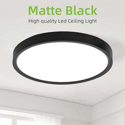 hykolity 12 Inch Selectable CCT LED Round Flat Panel Light, 24W 3000K/4000K/5000K, Edge-Lit Flush Mount Ceiling Light Fixture for Kitchen, Bedroom, Laundry and Closet Room，Black