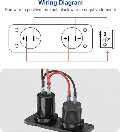 12V USB Outlet Marine Switch Panel Plug, PD3.0 and Dual QC3.0 USB Ports Aluminum Car Charger with LED Voltmeter Power Switch, Lighted 150W Cigarette Lighter Socket 2 in 1 DIY Kit for Boat RV ATV, etc.