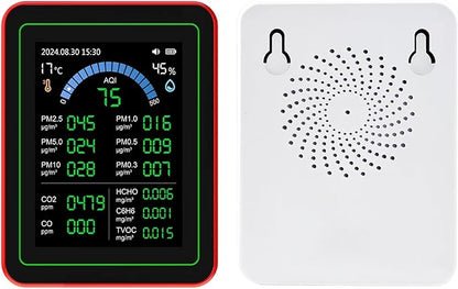 Air Quality Meter 18 in 1 Portable Battery Powered Indoor Air Quality Monitor with CO2 TVOC HCHO PM2.5 PM10 Temp Humidity Detection Data Storage for Home Office School