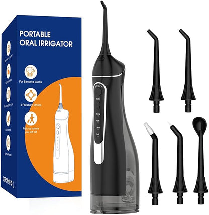 Water flossers for Teeth Pick, Portable Oral Irrigator Dental with 4 Modes 5 Jet Tips, IPX7 Rechargeable Water Tooth Flosser for Braces Sensitive Gum Care，300ml Tank for Home Travel Use