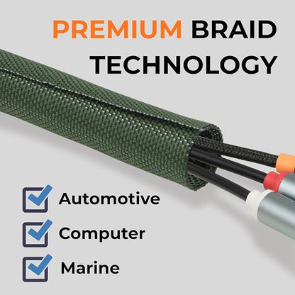 HOLED 5/16 inch Split Braided Cable Management Sleeve for USB Cable Power Cord Audio Video Cable, Wire Loom Cord Protector from Cat Dog Chewing (Dark Green, 10FT)