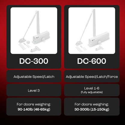 PrimeWare DC-600 Automatic Adjustable Door Closers for Home | Soft Close, No Slam | Residential and Commercial Door Closer | Level 1-6 | for Doors Weighing 30-300 lbs | Hydraulic Door Spring - White