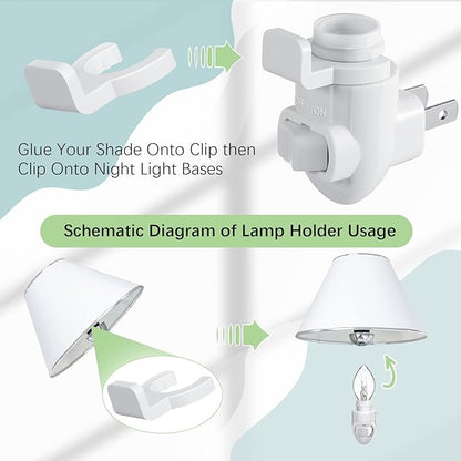 Tuanse 10 Sets Plug in Night Light Module Night Light Base with Shade Mounting Clip Plastic Lights Rotating Base for Making Your Own Decorative (White)