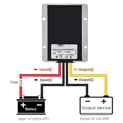MGGi DC/DC Voltage Reducer Converter 12V 24V Step Down to 6V 10A 60W, Power Supply Module Buck Transformer, Waterproof, for Golf Cart, Forklifts, Car