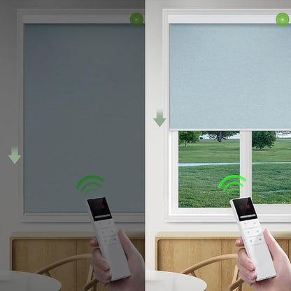 ZSHINE Motorized Blackout Window Blinds Customize Width Remote Control Rechargeable Motor Roller Shades for Windows, Home, Office, Hotel, Club, Restaurant(82026G)