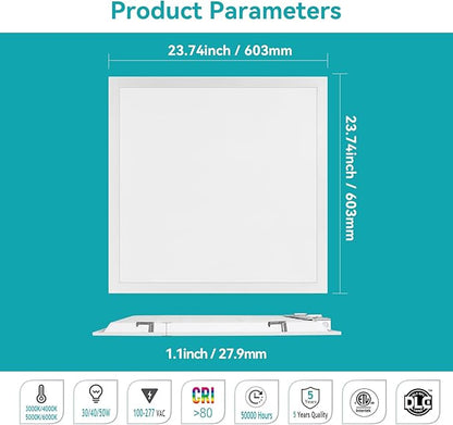 VocgoUU 2x2 LED Flat Panel Light for Drop Ceiling, 5500LM, 0-10V Dimmable, 30W/40W/50W Selectable, 4CCT 3000K/4000K/5000K/6000K, ETL Listed, 100-277V, 8 Pack