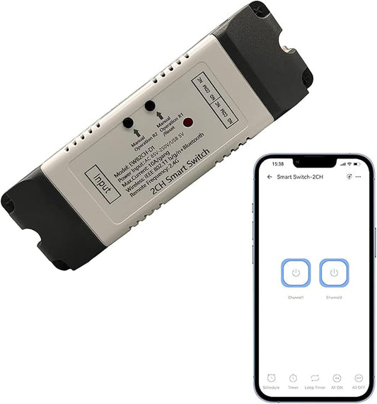 Newgoal 2 Channel EWelink Wireless Switch with Enclosure WiFi Switch Module Remote Control DIY Smart Home Bluetooth Relay 5V/AC85V-250V Power Input Compatible with Alexa Google Home
