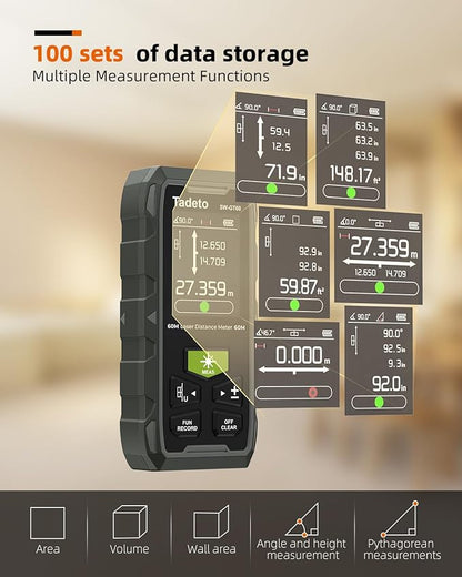 Tadeto Dual Laser Measuring Tool, 393FT/120M Bilateral Laser Measurement Tool Backlit LCD Display, Rechargeable Laser Measure with Ft/in/M Multiple Units Length/Area/Volume/Angle