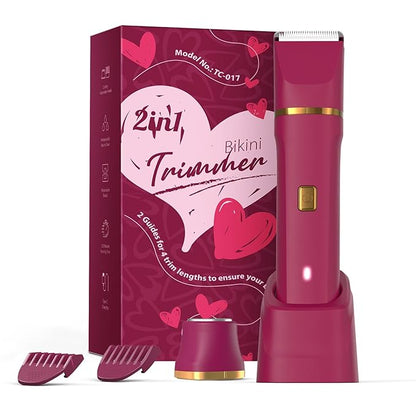 Electric Bikini Trimmer for Women - Waterproof Pubic Hair Trimmer & Facial Shaver, Rechargeable Cordless Electric Razor with Ceramic Blades, IPX7 Shower-Safe for Sensitive Skin, Gift for Her