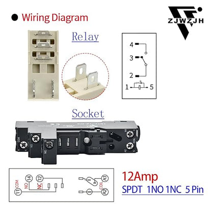 12 Amp Power Relay Switch Electromagnetic with Test Button 110V 120V SPDT 1NO 1NC Socket Base with Indicator Light, UL Certification (5 Pin- 12A, AC 110V)