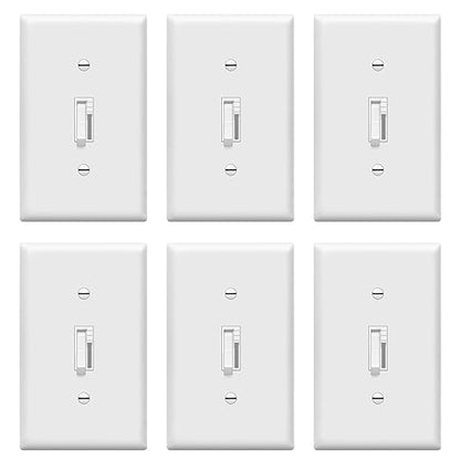 TG Toggle Dimmer Switch for LED, CFL, Incandescent Bulbs, Single-Pole or 3-Way, 2-Wire, No Neutral Required, Quiet Glide, UL-Listed, Wall Plate Included, White, 6-Pack