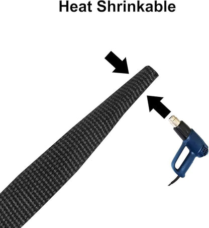MECCANIXITY Braided Cable Sleeves Heat Shrinkable Fabric Sleeving, 3/8" 16ft Black 2:1 Ratio Heat Shrinkable Cord Protector for Harness Cable, Network Cable Protection, Cable Management