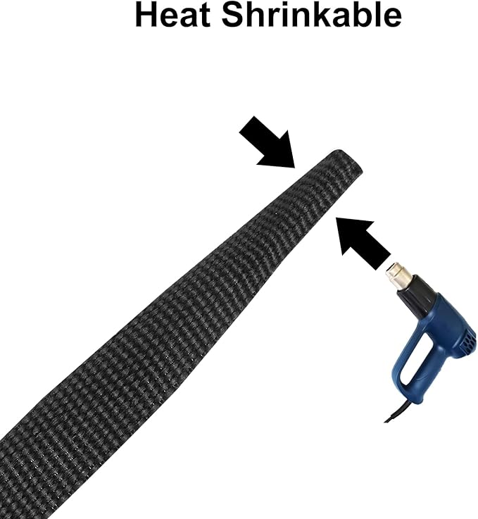 MECCANIXITY Braided Cable Sleeves Heat Shrinkable Fabric Sleeving, 1/4" 33ft Black 2:1 Ratio Heat Shrinkable Cord Protector for Harness Cable, Network Cable Protection, Cable Management