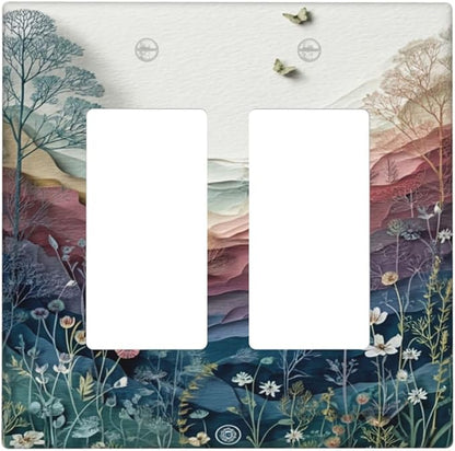 Bvtewkhz Wildflowers Rustic Flowers Floral Plants 2 Gang Double Rocker Wall Plate Cover Vintage Mountain Decorative Light Switch Covers Electrical Faceplate Switch Plates for Bathroom Kitchen Home