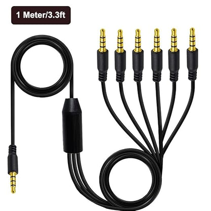 MysRuida 3.3ft 1/8” 3.5mm TRRS Stereo Audio Cable, 1 to 5 Splitter Male Aux Cord, 4 Pole Jack Headphone MIC Adapter for Smart Phones, MP3, Laptops, Speaker, Don’t Support MIC of iOS Headphone