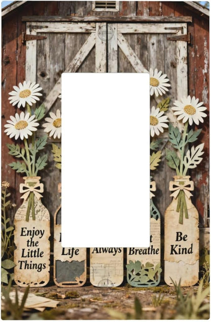 Bvtewkhz Rustic Daisy Barn Door Flowers 1 Gang Single Rocker Decorative Light Switch Covers Electrical Faceplate Switch Plates for Bathroom Kitchen Home