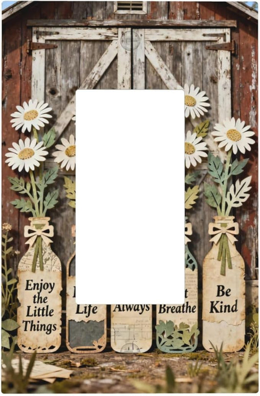 Bvtewkhz Rustic Daisy Barn Door Flowers 1 Gang Single Rocker Decorative Light Switch Covers Electrical Faceplate Switch Plates for Bathroom Kitchen Home