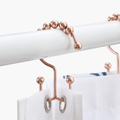 Shower Curtain Hooks, Goowin Shower Curtain Rings, Stainless Steel Shower Curtain Hooks Rust Proof Free Sliding Double Shower Hooks for Curtain, Shower Curtains & Liners (Rose Gold)