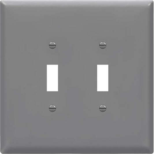 ENERLITES Jumbo Double Toggle Switch Cover, Two Gang Light Switch Wall Plate, Gloss Finish, Oversized 2-Gang 5.5" x 5.5", Unbreakable Polycarbonate Thermoplastic, UL Listed, 8812O-GY, Gray